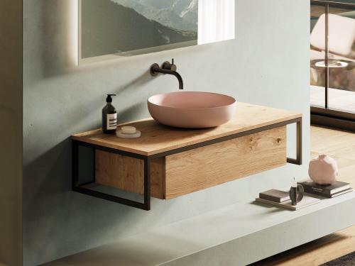 "Loft | Pure Kollektion" Waschtischunterschrank Wildeiche + Metall schwarz 