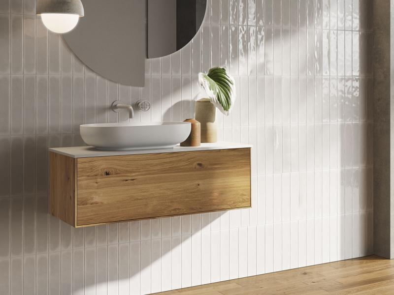 "Insa" Waschtischunterschrank aus Massivholz 60 cm mit Deckplatte aus Corian® | Lapidispa® 